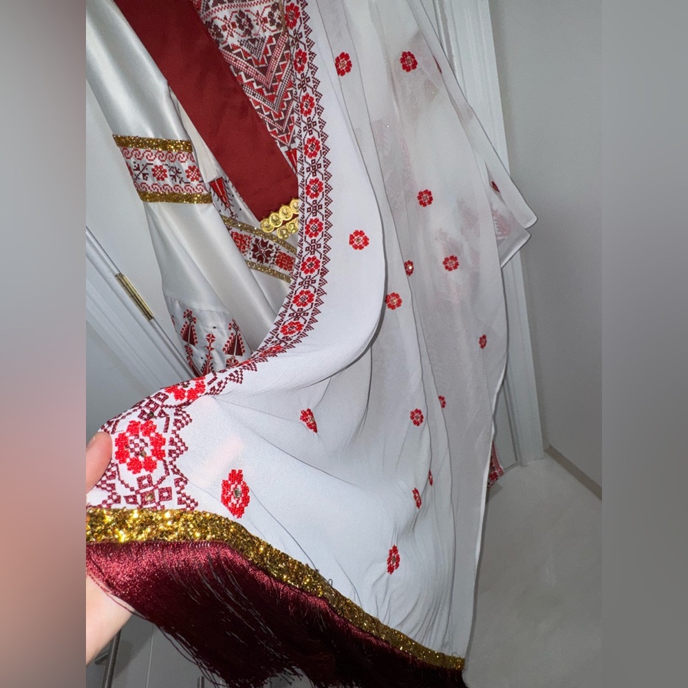 New Womens Henna Kaftan Thobe Satin Dress Red and White Size Small/Medium 4-6 - Picture 9 of 9